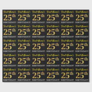 Papel De Regalo Oro negro, de imitación "25to CUMPLEAÑOS "