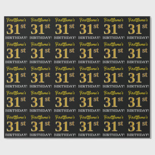 Papel De Regalo Oro negro, de imitación "31ro CUMPLEAÑOS "