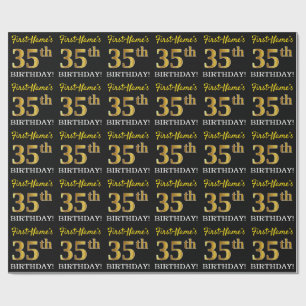 Papel De Regalo Oro negro, de imitación "35to CUMPLEAÑOS "