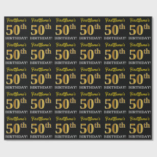 Papel De Regalo Oro negro, de imitación "50.o CUMPLEAÑOS "