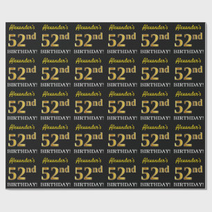 Papel De Regalo Oro negro, de imitación "52.o CUMPLEAÑOS "
