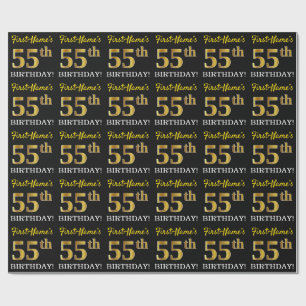 Papel De Regalo Oro negro, de imitación "55.o CUMPLEAÑOS "