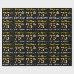 Papel De Regalo Oro negro, de imitación "75.o CUMPLEAÑOS "