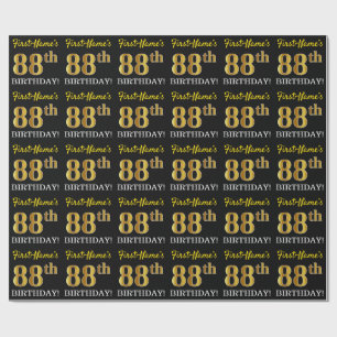 Papel De Regalo Oro negro, de imitación "88.o CUMPLEAÑOS "
