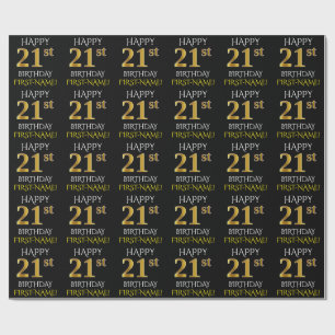 Papel De Regalo Oro negro, falso "21ro CUMPLEAÑOS FELIZ "
