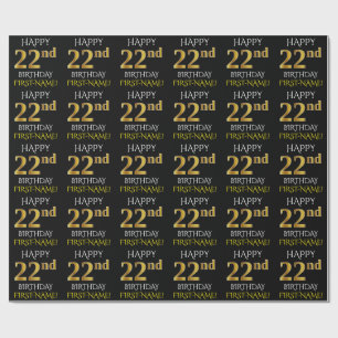 Papel De Regalo Oro negro, falso "22do CUMPLEAÑOS FELIZ "