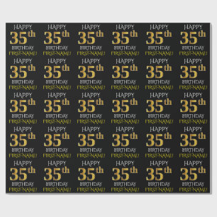 Papel De Regalo Oro negro, falso "35to CUMPLEAÑOS FELIZ "