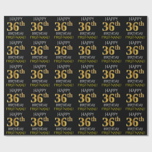 Papel De Regalo Oro negro, falso "36.o CUMPLEAÑOS FELIZ "
