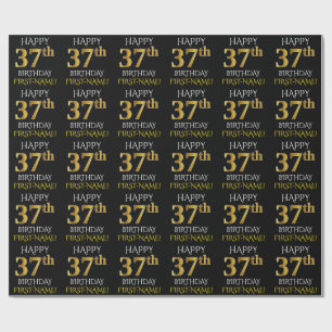 Papel De Regalo Oro negro, falso "37.o CUMPLEAÑOS FELIZ "