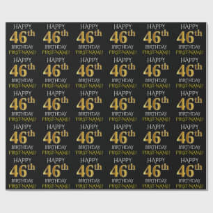 Papel De Regalo Oro negro, falso "46.o CUMPLEAÑOS FELIZ "