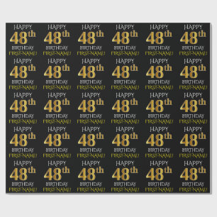 Papel De Regalo Oro negro, falso "48.o CUMPLEAÑOS FELIZ "