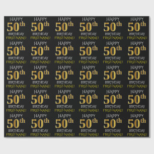 Papel De Regalo Oro negro, falso "50.o CUMPLEAÑOS FELIZ "