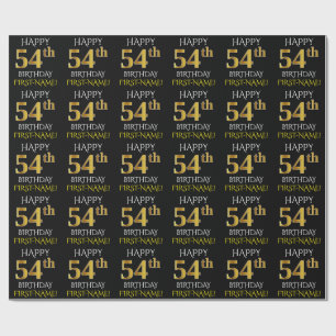 Papel De Regalo Oro negro, falso "54.o CUMPLEAÑOS FELIZ "