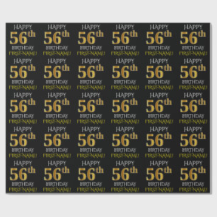 Papel De Regalo Oro negro, falso "56.o CUMPLEAÑOS FELIZ "