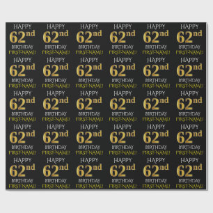Papel De Regalo Oro negro, falso "62.o CUMPLEAÑOS FELIZ "