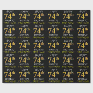 Papel De Regalo Oro negro, falso "74.o CUMPLEAÑOS FELIZ "