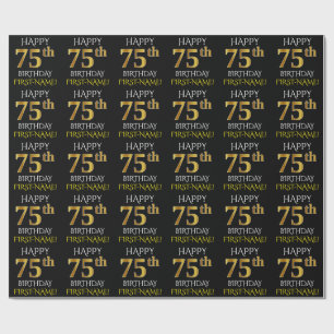 Papel De Regalo Oro negro, falso "75.o CUMPLEAÑOS FELIZ "