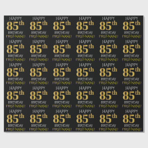 Papel De Regalo Oro negro, falso "85o CUMPLEAÑOS FELIZ "