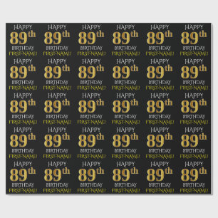 Papel De Regalo Oro negro, falso "89.o CUMPLEAÑOS FELIZ "