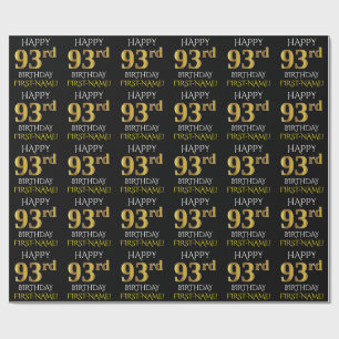 Papel De Regalo Oro negro, falso "93.o CUMPLEAÑOS FELIZ "