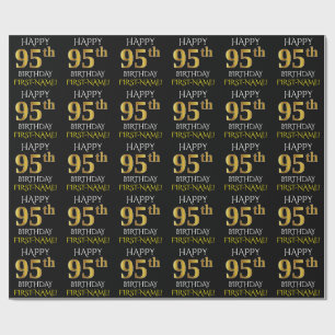 Papel De Regalo Oro negro, falso "95.o CUMPLEAÑOS FELIZ "