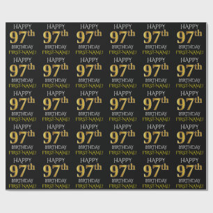 Papel De Regalo Oro negro, falso "97.o CUMPLEAÑOS FELIZ "