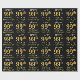 Papel De Regalo Oro negro, falso "99.o CUMPLEAÑOS FELIZ "