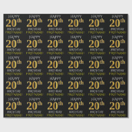 Papel De Regalo Oro negro, falso "FELIZ 20º CUMPLEAÑOS"