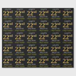 Papel De Regalo Oro negro, falso "FELIZ 22º CUMPLEAÑOS"