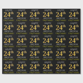 Papel De Regalo Oro negro, falso "FELIZ 24 cumpleaños"