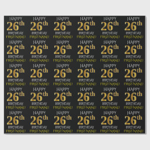Papel De Regalo Oro negro, falso "FELIZ 26º CUMPLEAÑOS"