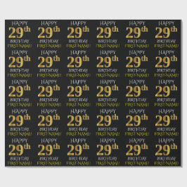 Papel De Regalo Oro negro, falso "FELIZ 29º CUMPLEAÑOS"