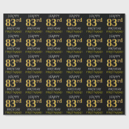 Papel De Regalo Oro negro, falso "FELIZ 83 cumpleaños"