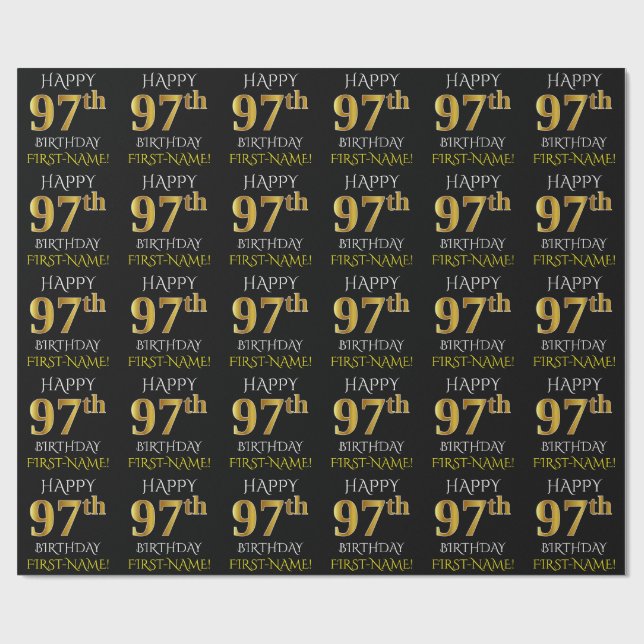 Papel De Regalo Oro negro, falso "FELIZ 97 cumpleaños" (Superficie plana)