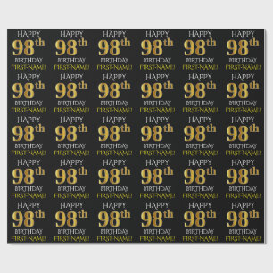 Papel De Regalo Oro negro, falso "FELIZ 98º CUMPLEAÑOS"