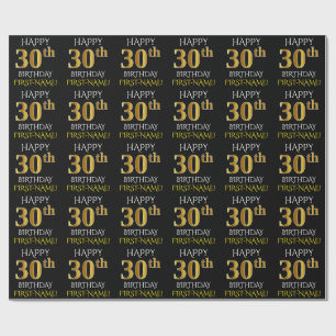 Papel De Regalo Oro negro, falso "trigésimo CUMPLEAÑOS FELIZ "