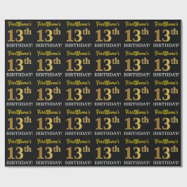 Papel De Regalo Oro negro, imitación "13 cumpleaños"
