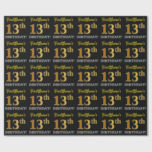 Papel De Regalo Oro negro, imitación "13 cumpleaños"