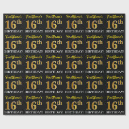 Papel De Regalo Oro negro, imitación "16 cumpleaños"
