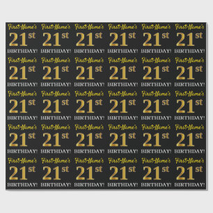 Papel De Regalo Oro negro, imitación "21º CUMPLEAÑOS"