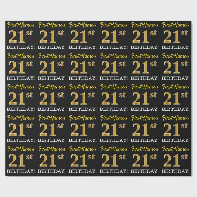 Papel De Regalo Oro negro, imitación "21 cumpleaños" (Superficie plana)