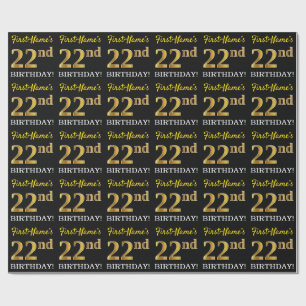 Papel De Regalo Oro negro, imitación "22 cumpleaños"