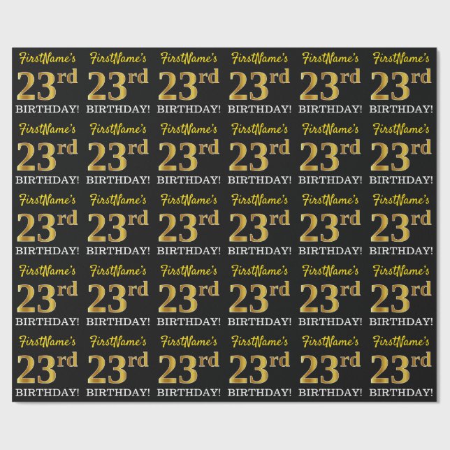 Papel De Regalo Oro negro, imitación "23 cumpleaños" (Superficie plana)