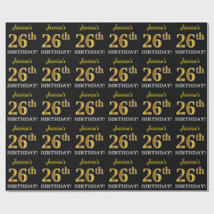 Papel De Regalo Oro negro, imitación "26 cumpleaños"