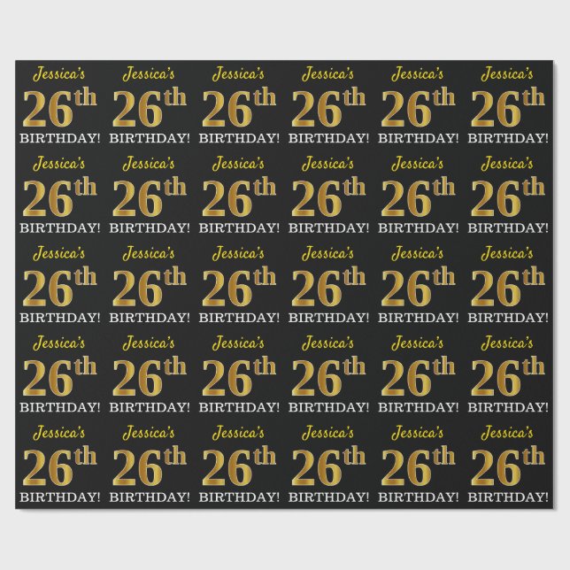 Papel De Regalo Oro negro, imitación "26 cumpleaños" (Superficie plana)