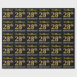 Papel De Regalo Oro negro, imitación "28 cumpleaños"