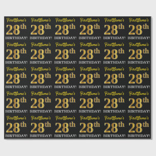Papel De Regalo Oro negro, imitación "28 cumpleaños"
