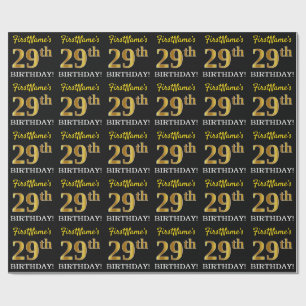 Papel De Regalo Oro negro, imitación "29º CUMPLEAÑOS"