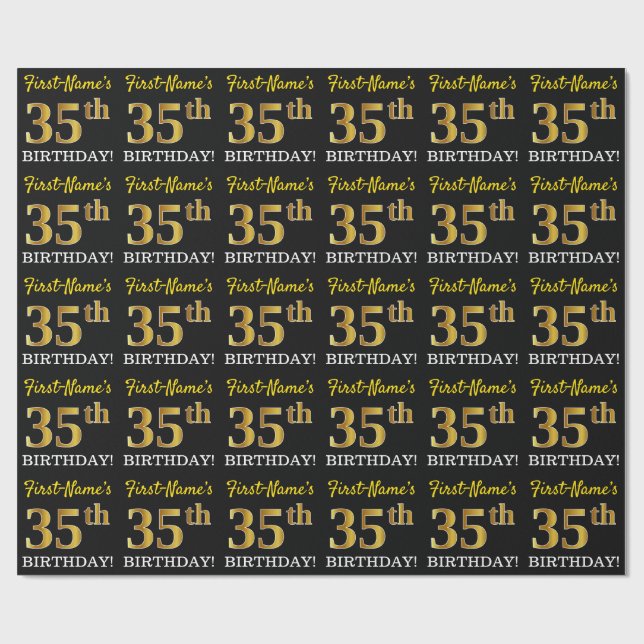 Papel De Regalo Oro negro, imitación "35 cumpleaños" (Superficie plana)