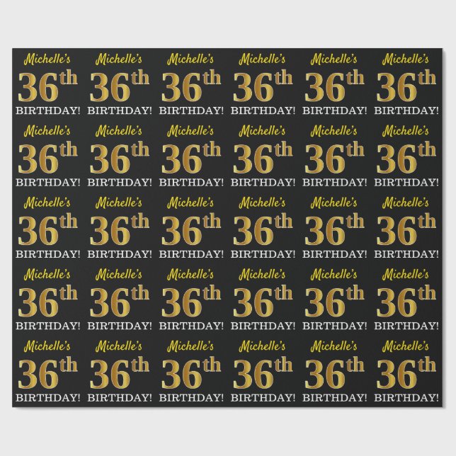 Papel De Regalo Oro negro, imitación "36 cumpleaños" (Superficie plana)